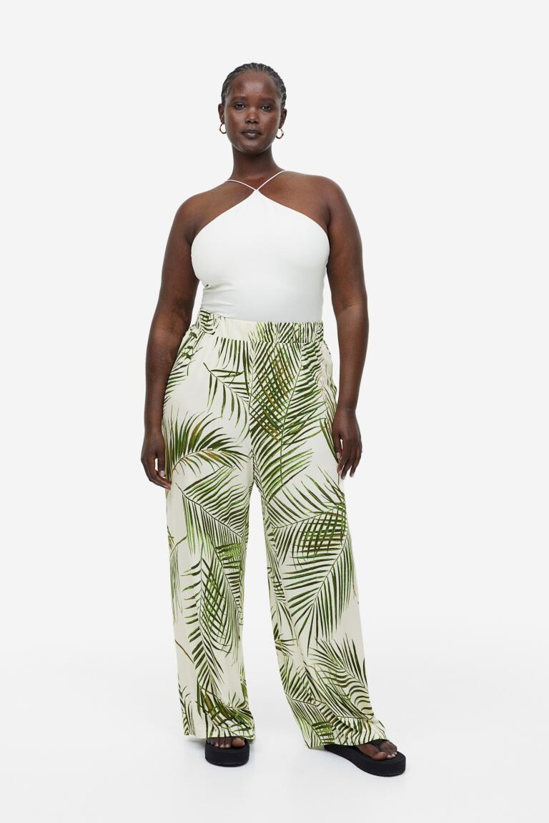 

Свободные брюки из джерси H&M, светло-бежевый/листья