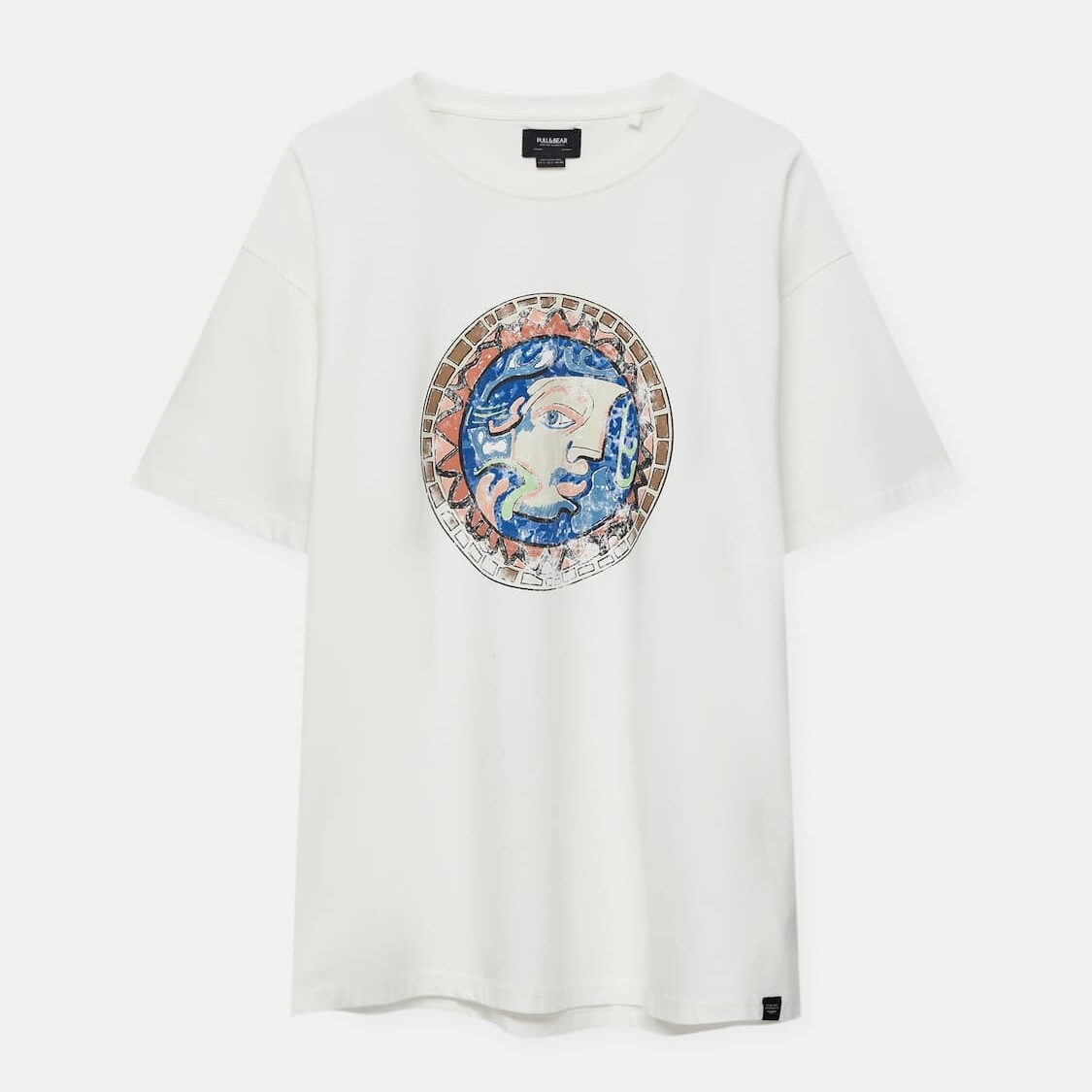 

Футболка Pull&Bear Short Sleeve With Round Print, белый