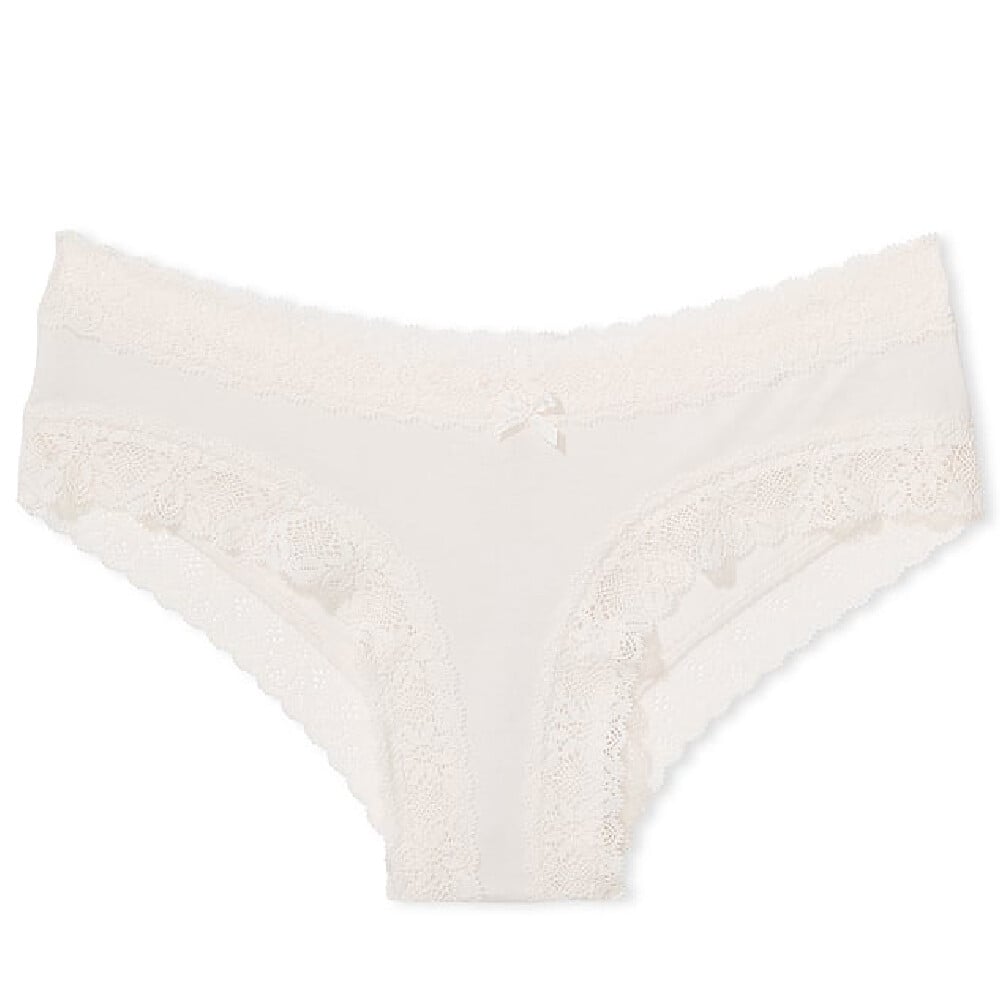 

Трусы Victoria's Secret The Lacie Lace-Waist Cotton Cheeky Crochet Lace, светло-кремовый