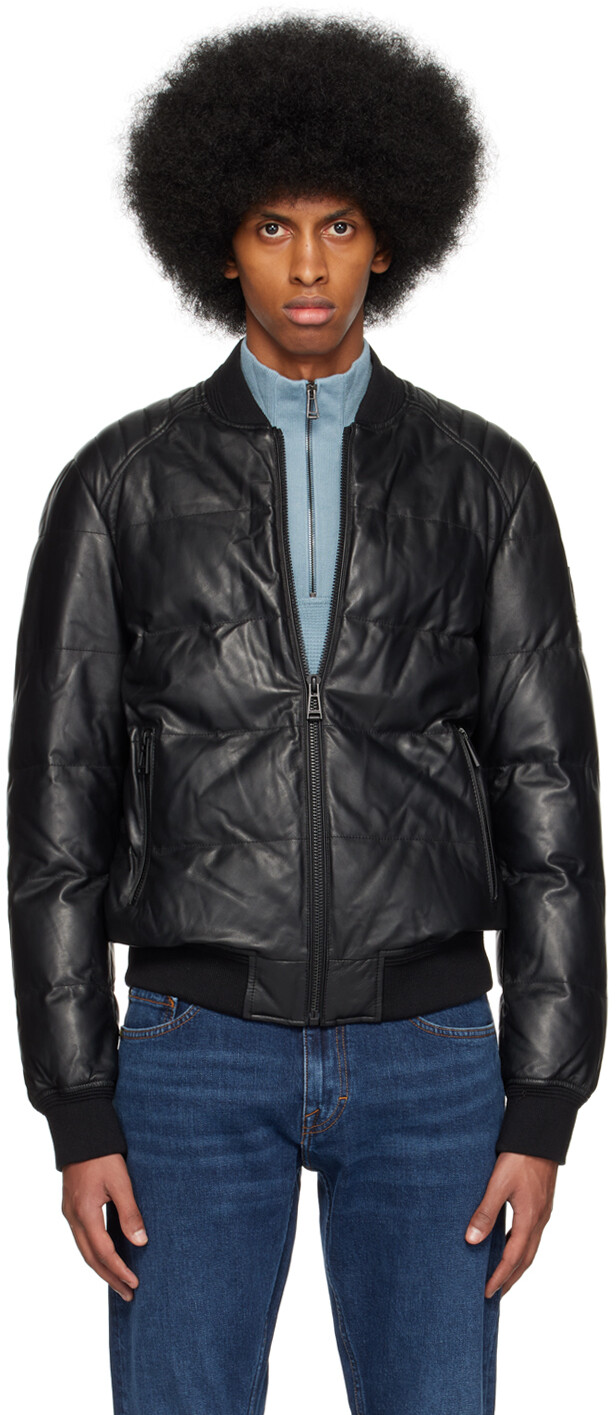 Черная кожаная куртка с круглым вырезом Belstaff