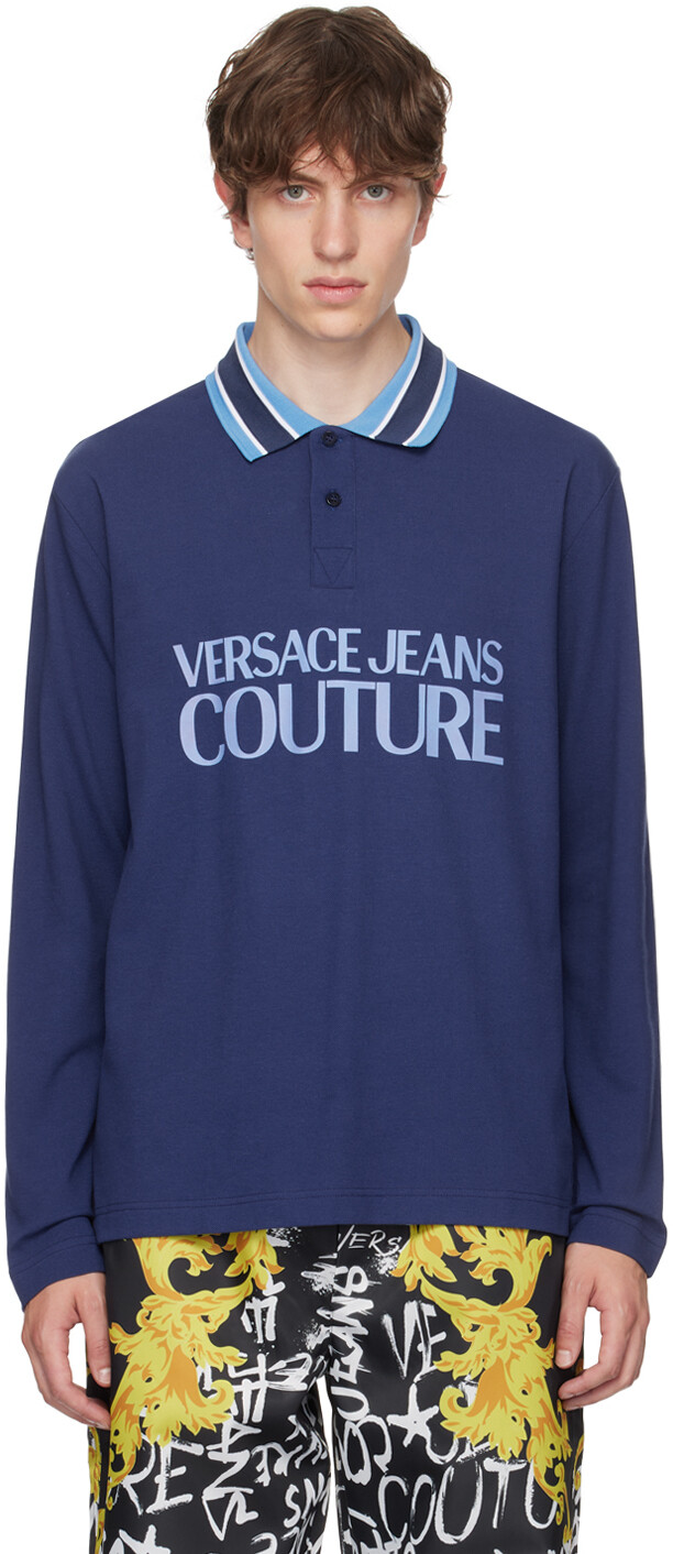 

Темно-синяя футболка-поло с принтом Versace Jeans Couture, Синий