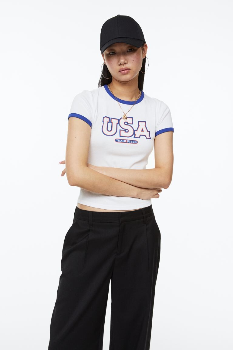 

Облегающий хлопковый топ H&M, белый/сша