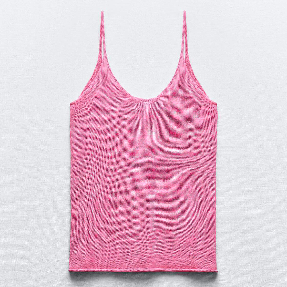 Топ Zara Plain Strappy Knit, розовый