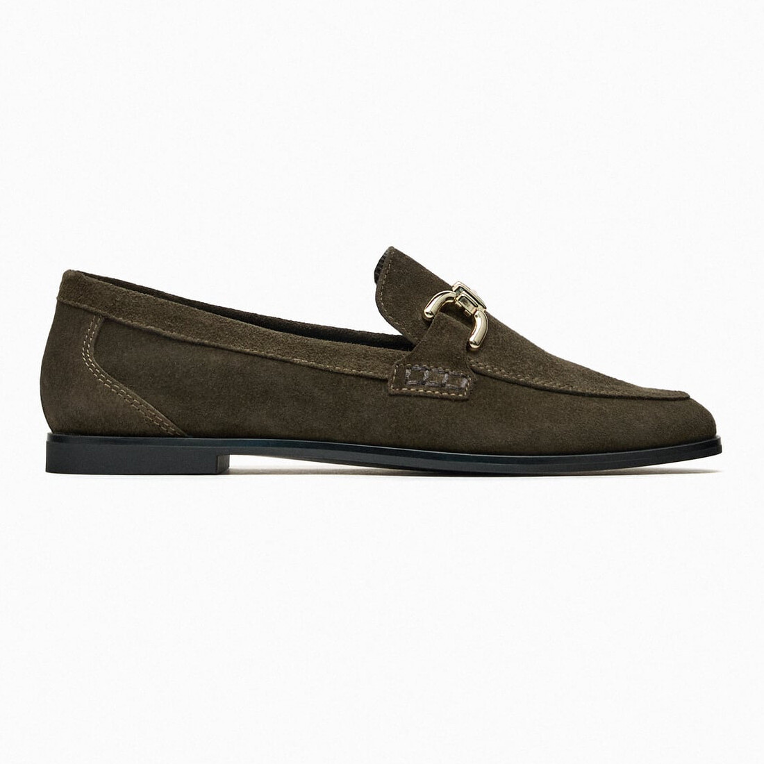 

Лоферы Zara Split Suede With Buckle, хаки