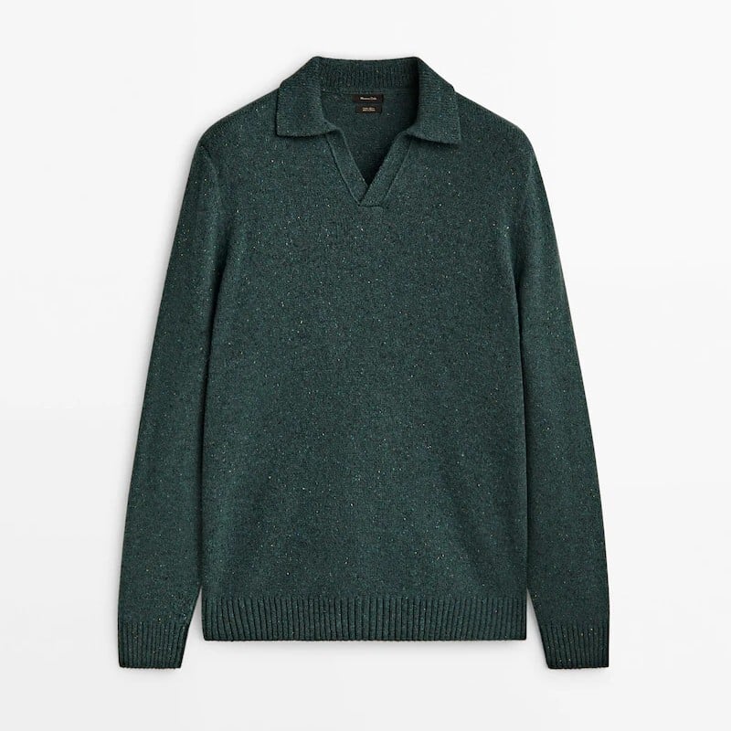 

Свитер Massimo Dutti Flecked Knit Polo, темно-зеленый