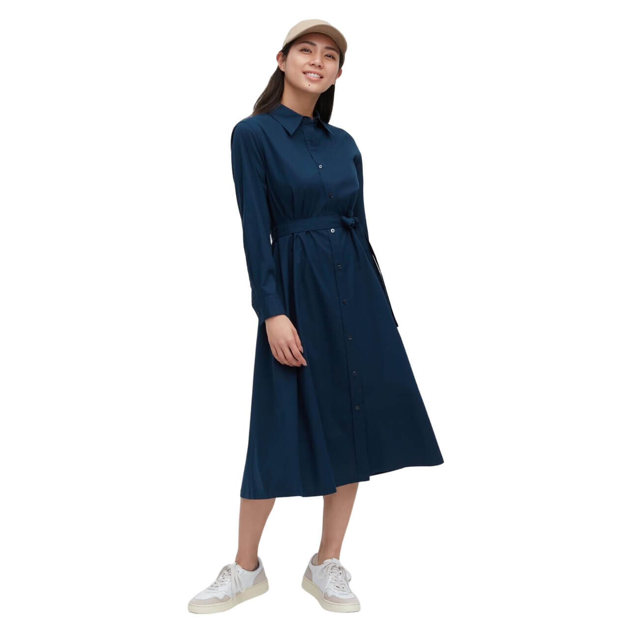 

Платье Uniqlo Cotton A-Line Long Sleeved Shirt, темно-синий