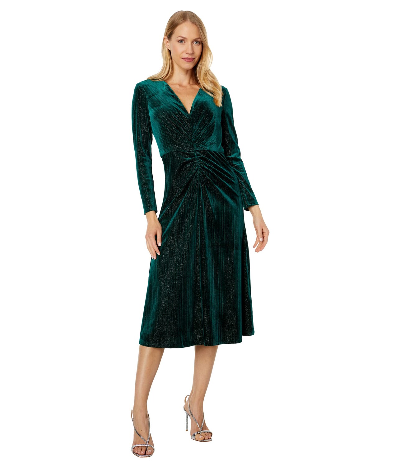 

Платье Maggy London, V-Neck Shirred Velvet Midi