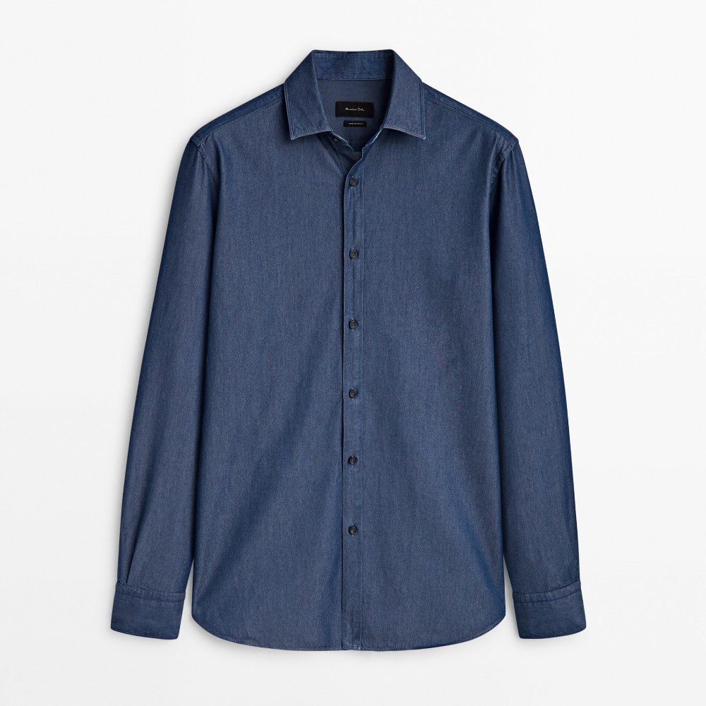 Рубашка Massimo Dutti Slim Fit Stonewash Denim, синий рубашка massimo dutti limited edition slim fit melange тёмно синий