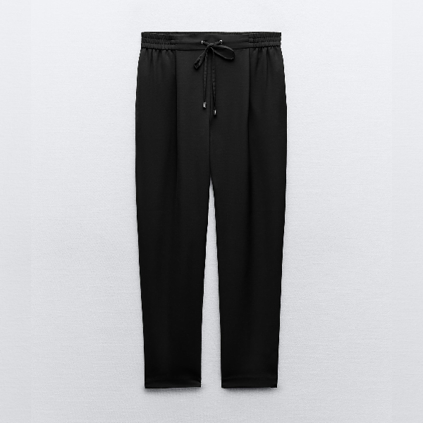 Брюки Zara Cropped With Elasticated Waistband, черный брюки zara cropped with elasticated waistband бежевый