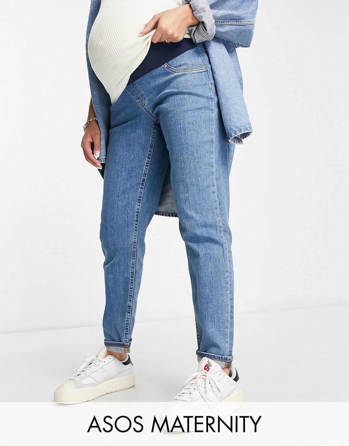 

Синие зауженные джинсы для беременных ASOS DESIGN Maternity с поясом