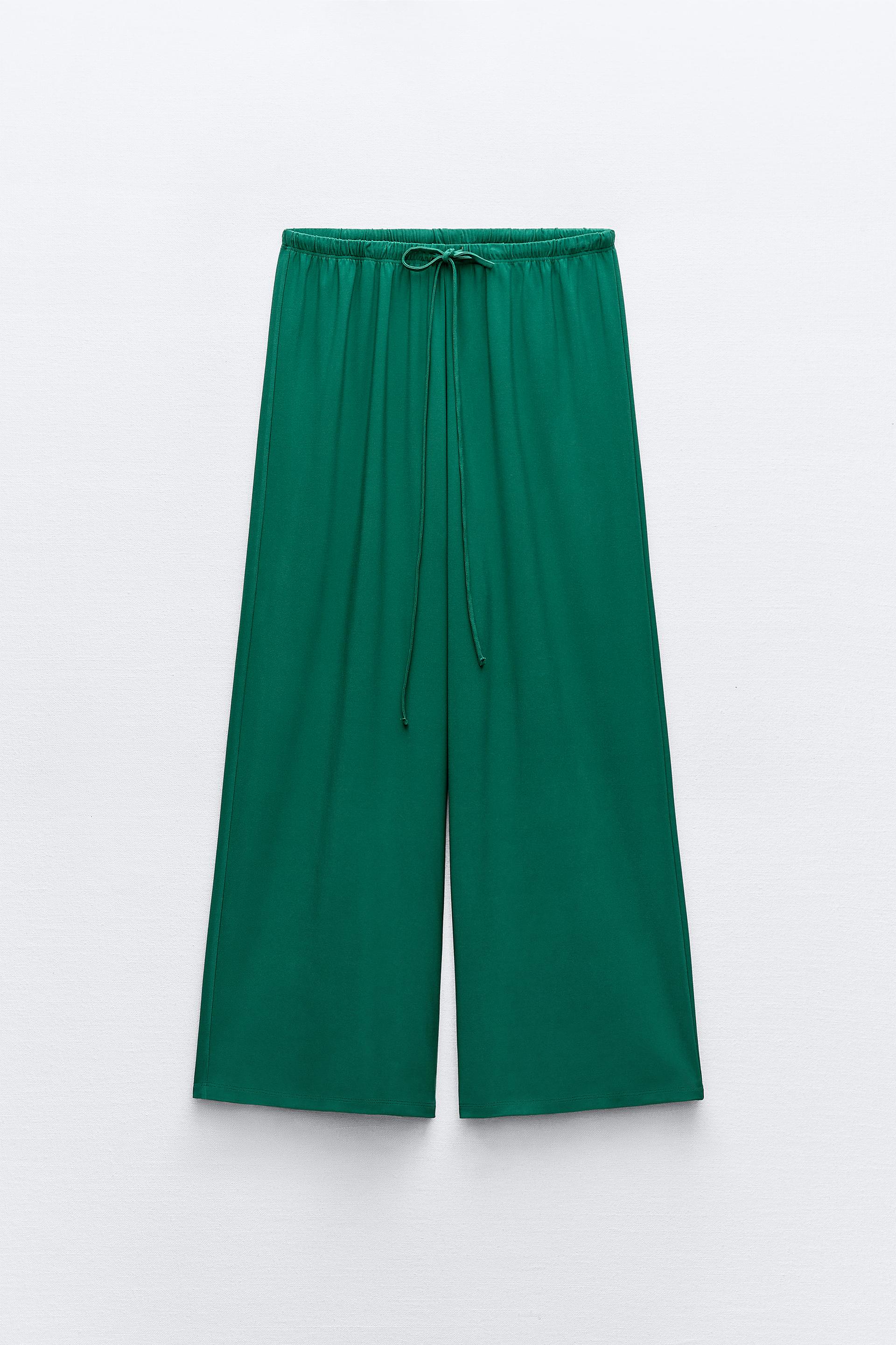 Брюки Zara Flowing, темно-зеленый брюки zara flowing рыжевато коричневый