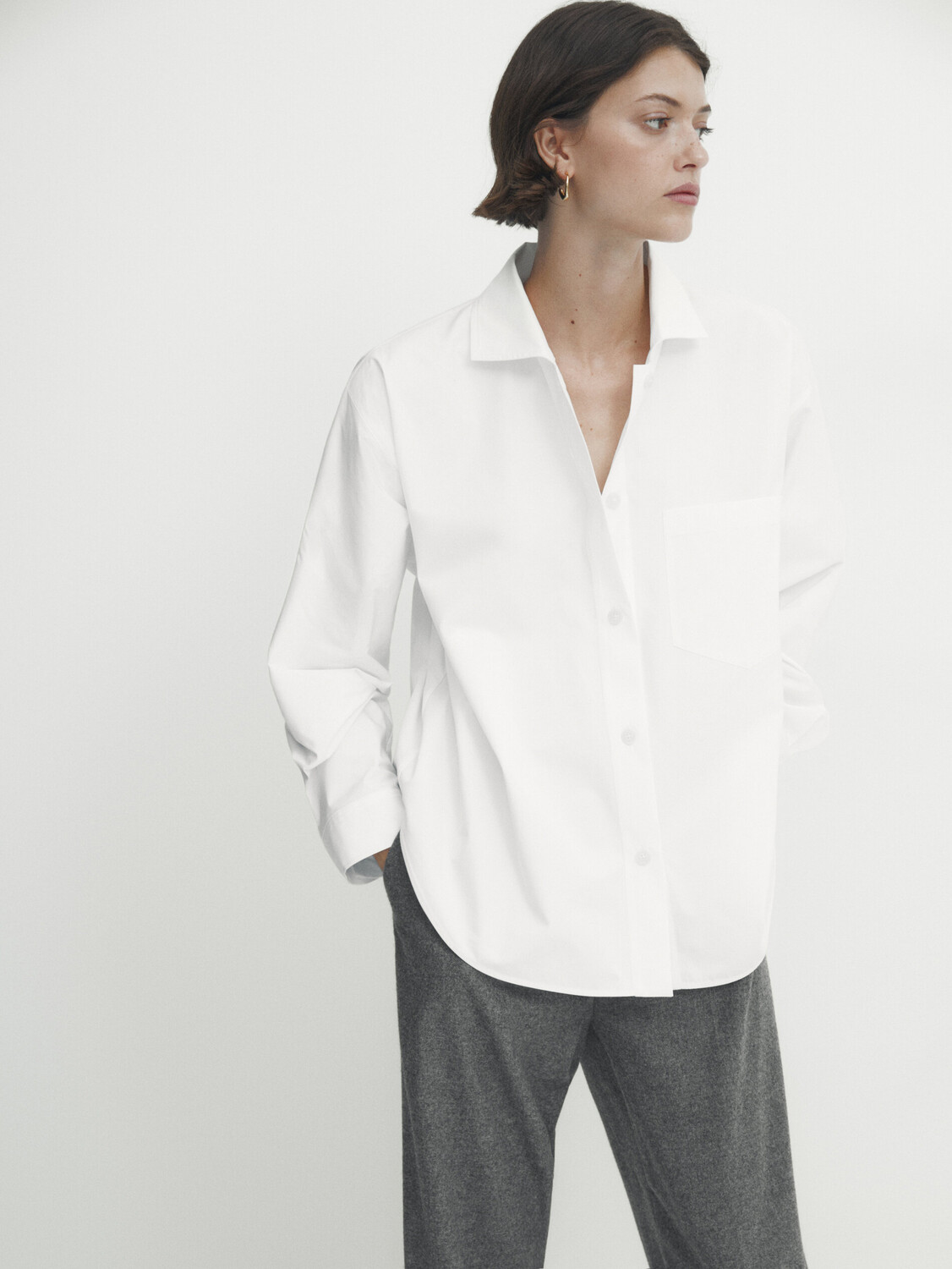 

Блузка оверсайз из поплин с карманом Massimo Dutti, белый