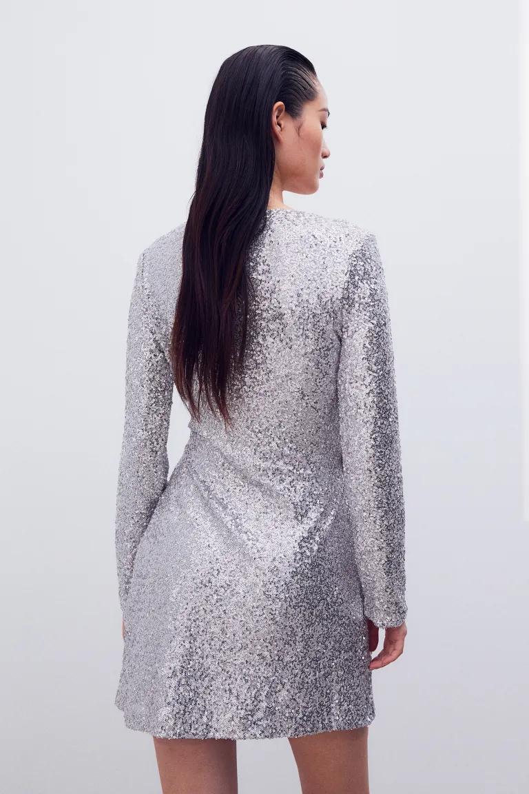 

Платье с пайетками и трансфером H&M, серебряный