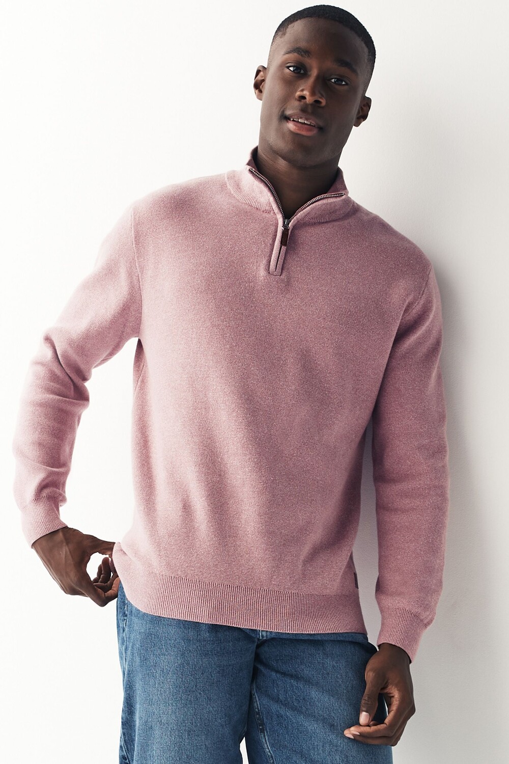 

Стандартный хлопковый свитер с воротником на пуговицах премиум-класса Next, розовый