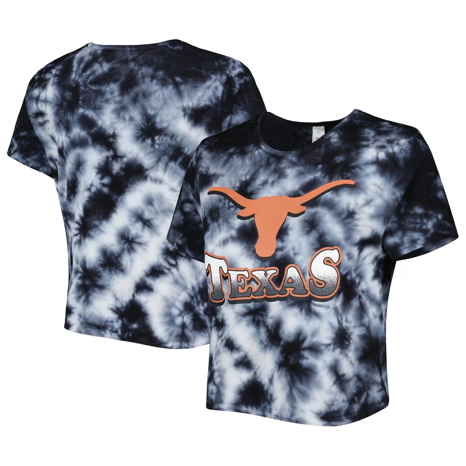

Женская укороченная футболка ZooZatz Black Texas Longhorns Cloud-Dye