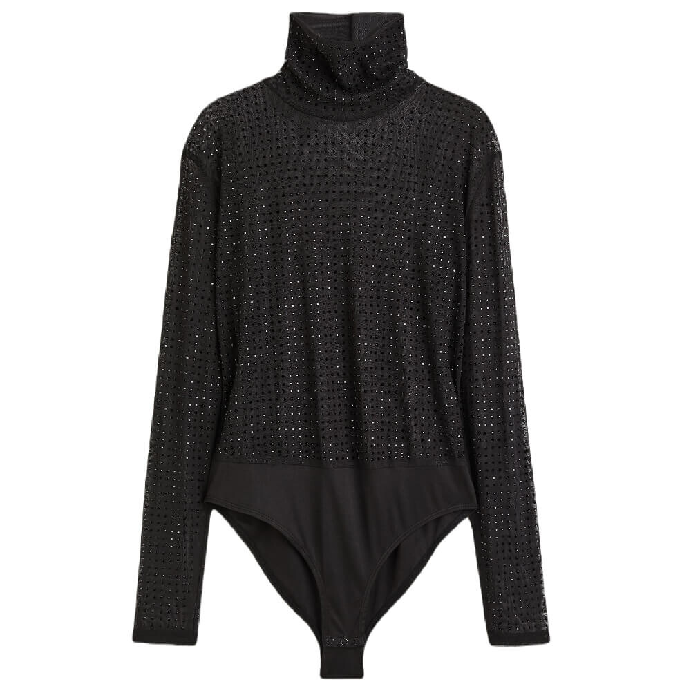 

Боди H&M Rhinestone-embellished Mesh, черный