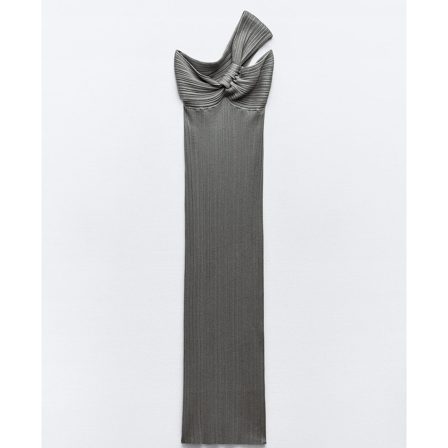 Платье Zara Ribbed Knit Asymmetric, серый топ zara asymmetric ribbed черный
