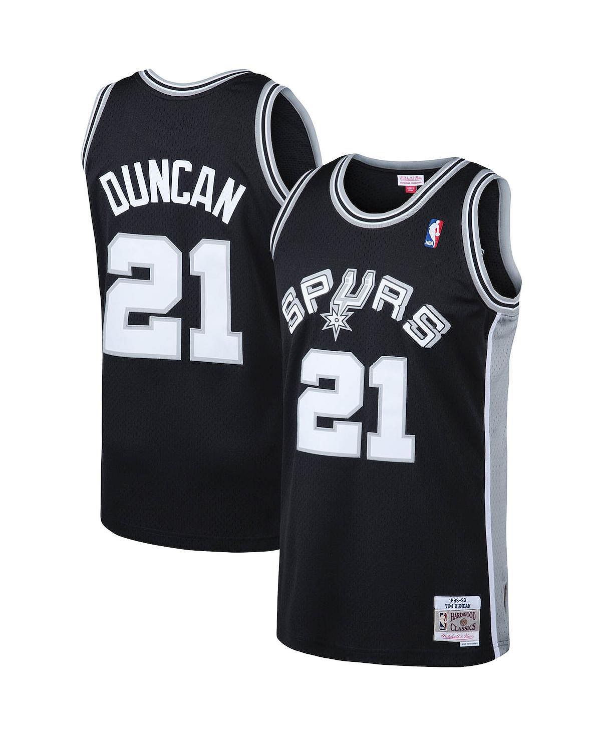 Мужская футболка tim duncan black san antonio spurs big and tall hardwood classics jersey Mitchell & Ness, черный