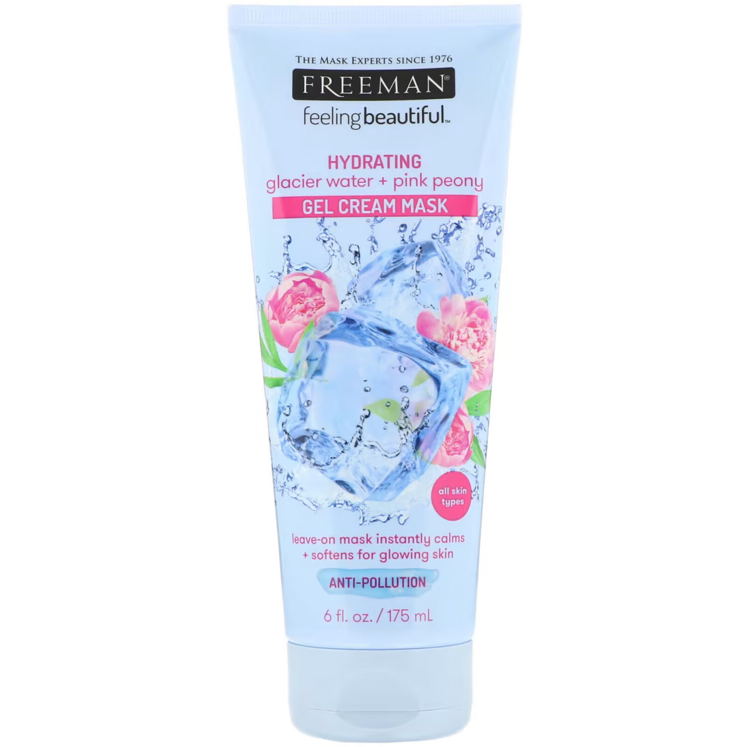 

Freeman Beauty, Feeling Beautiful, увлажняющая гелевая крем-маска, ледниковая вода + розовый пион, 175 мл (6 жидк. унций)