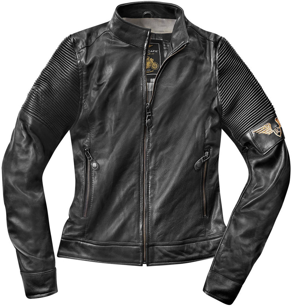 Женская мотоциклетная кожаная куртка Black-Cafe London Amol с логотипом, черный новинка 2022 женская кожаная куртка на весну и осень женская короткая куртка тонкая кожаная куртка женская мотоциклетная одежда