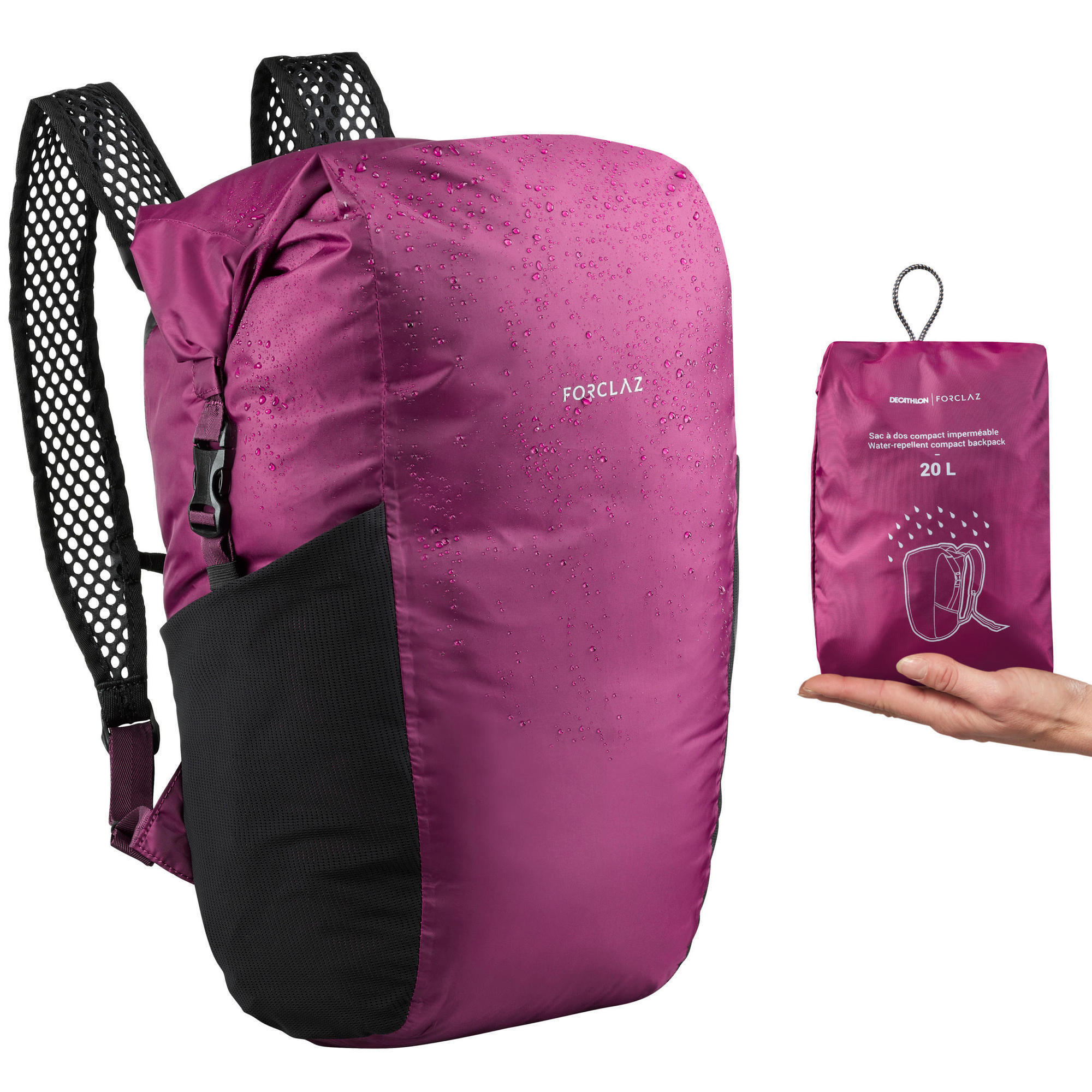 Рюкзак туристический складной Forclaz Travel Compact 20 л, черный/фиолетовый цена и фото