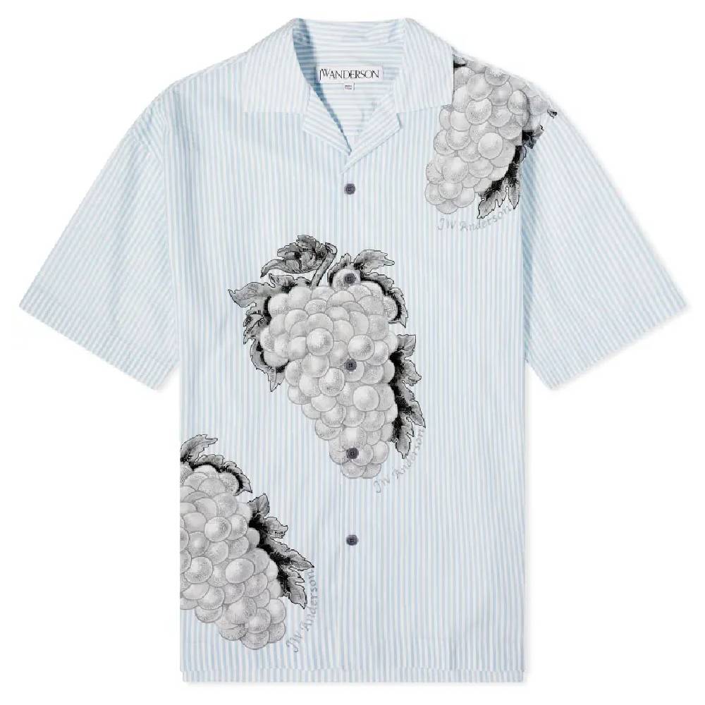 Рубашка с коротким рукавом JW Anderson Grape Stripe Vacation, голубой синяя рубашка с драпировкой спереди jw anderson