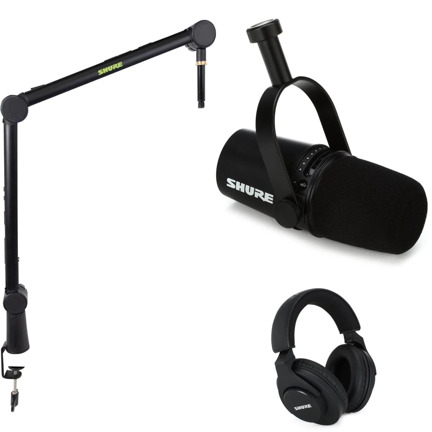 

Новый USB-микрофон для подкастов Shure MV7 с наушниками и подставкой — черный