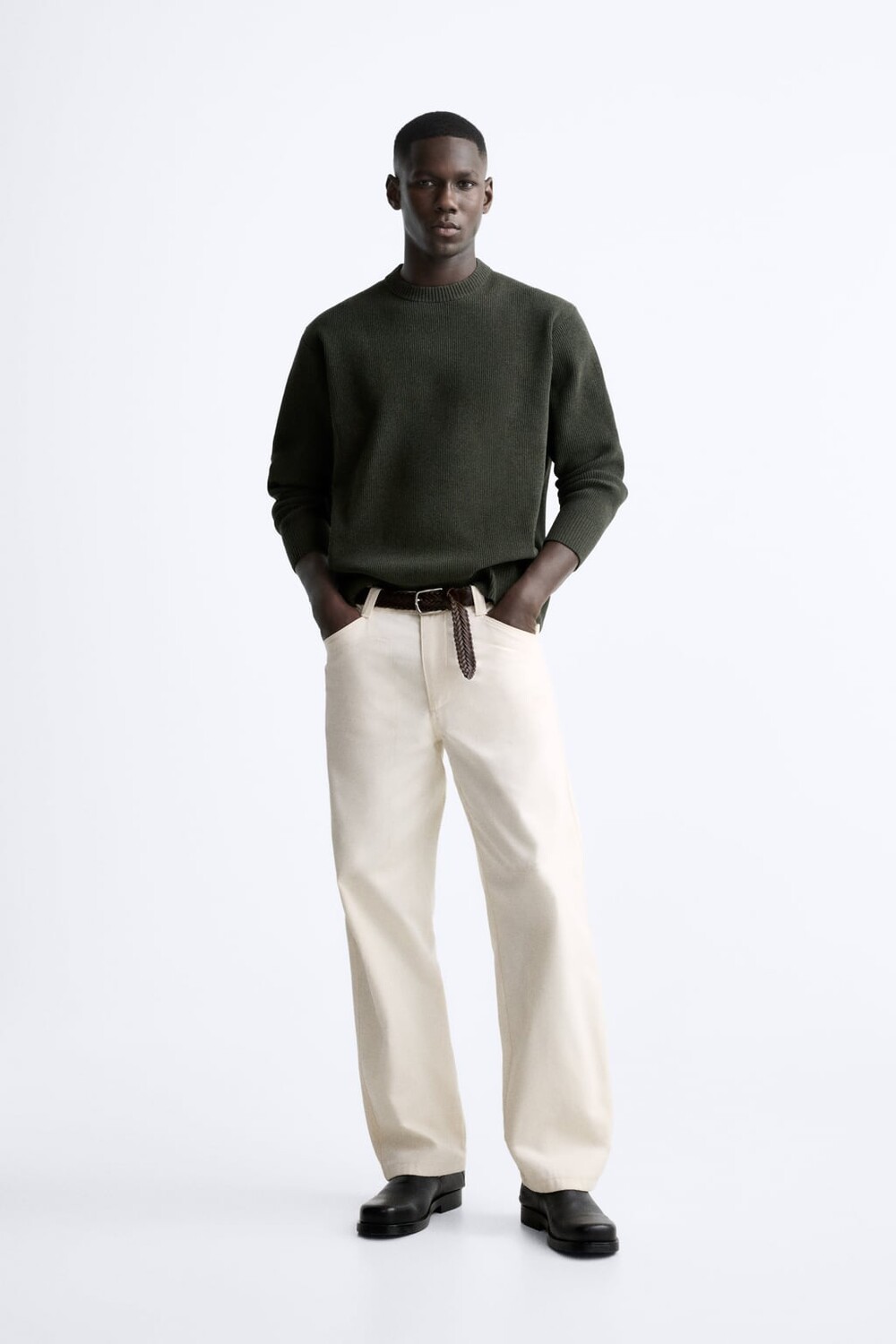 

Фактурный свитер из синели ZARA, зеленый