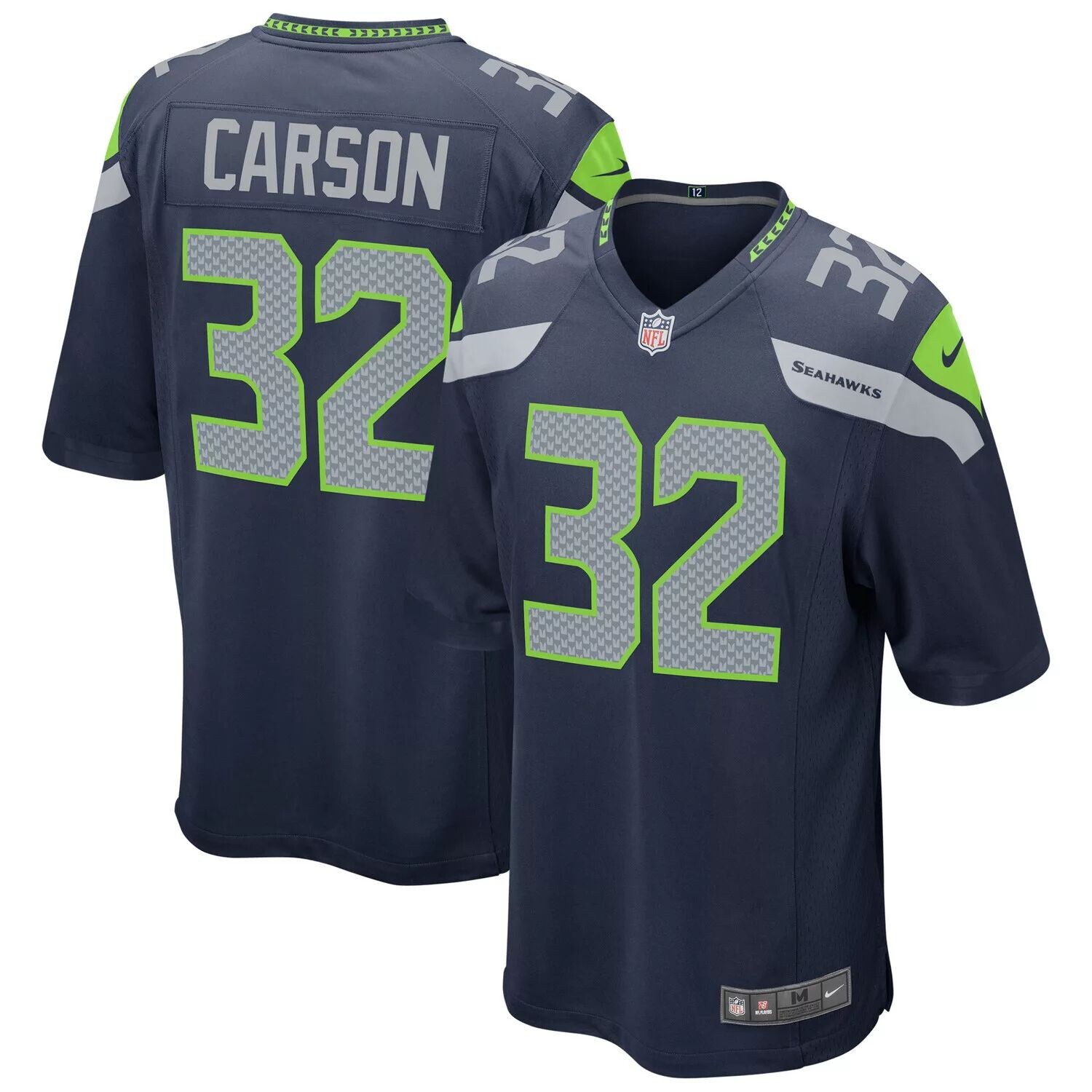 

Мужская футболка темно-синего цвета Seattle Seahawks Game Player Chris Carson Nike, Синий