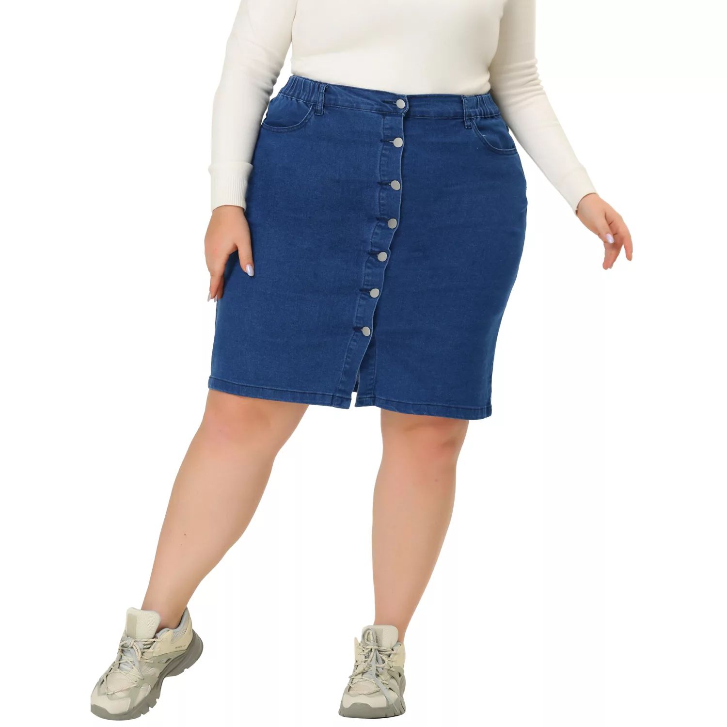 Джинсовая юбка больших размеров для женщин, повседневные джинсовые юбки трапециевидной формы с мини-карманами и пуговицами Agnes Orinda