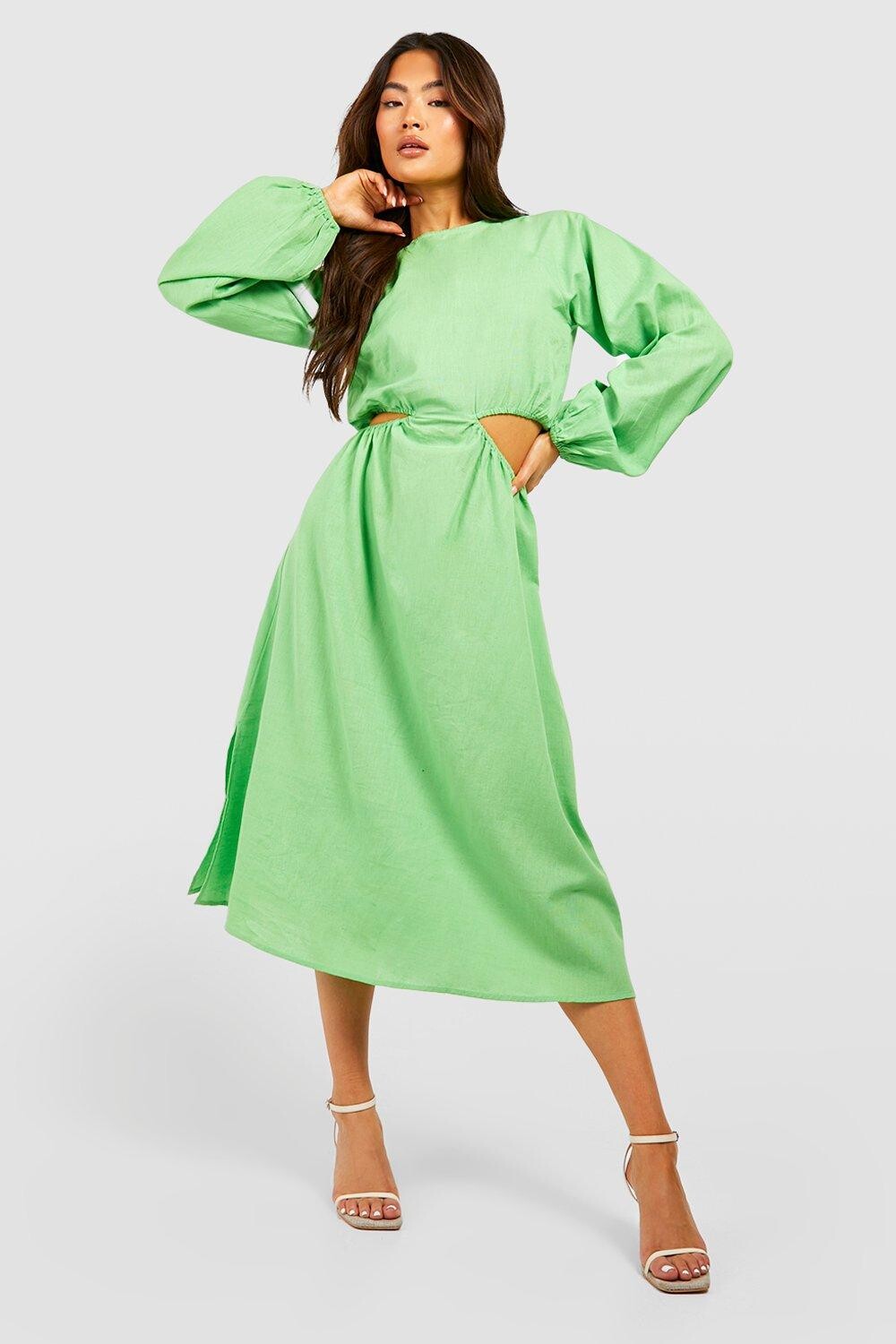 

Платье миди из хлопка Boohoo, зеленый