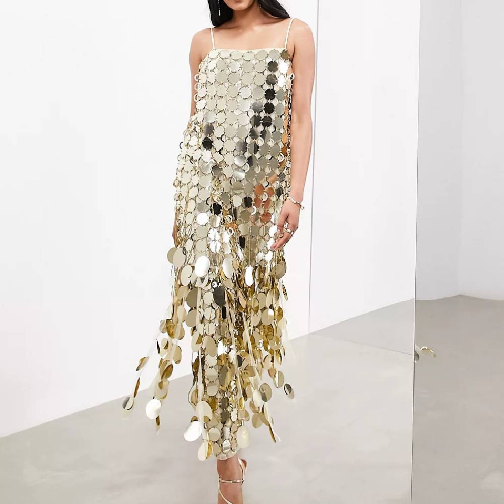 цена Платье Asos Edition Futurist Sequin Cami, золотистый