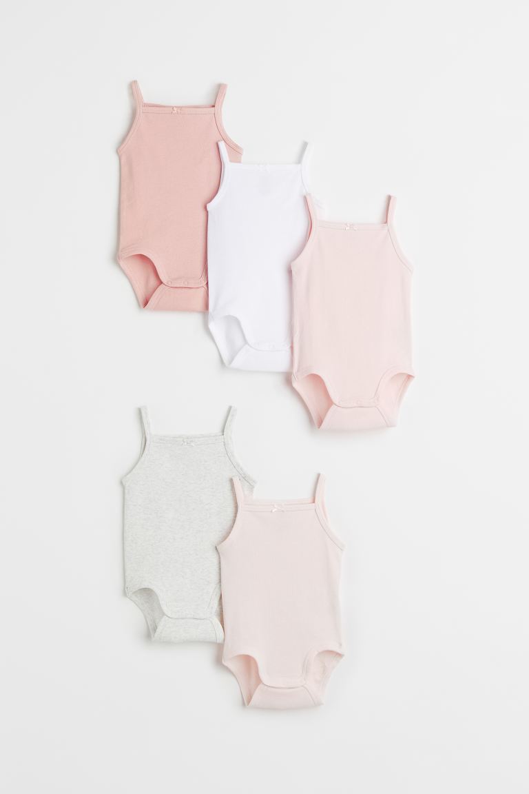 5 комплектов боди из хлопка H&M, светло-розовый/светло-серый меланж