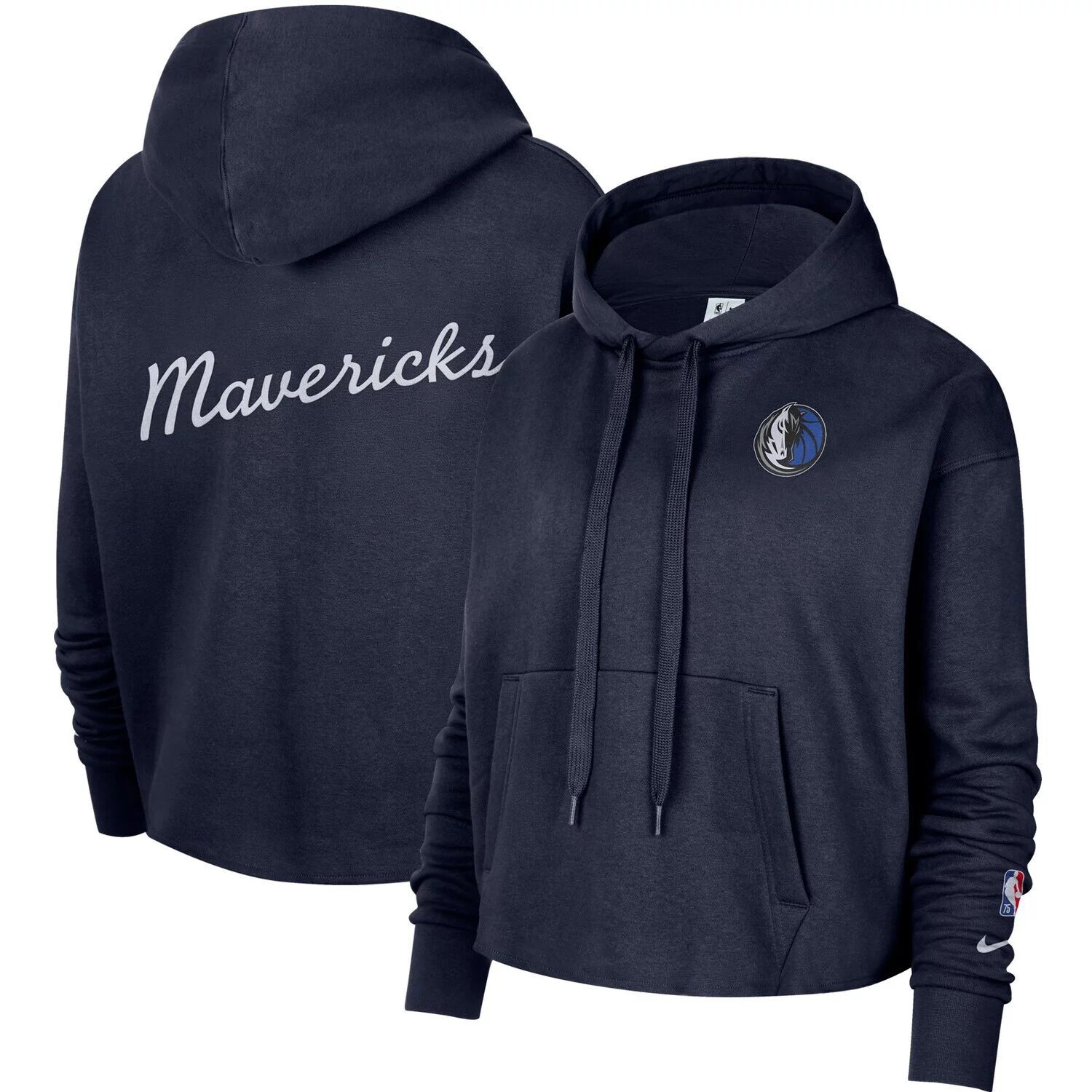 

Женский укороченный пуловер с капюшоном Nike Navy Dallas Mavericks Essential Nike