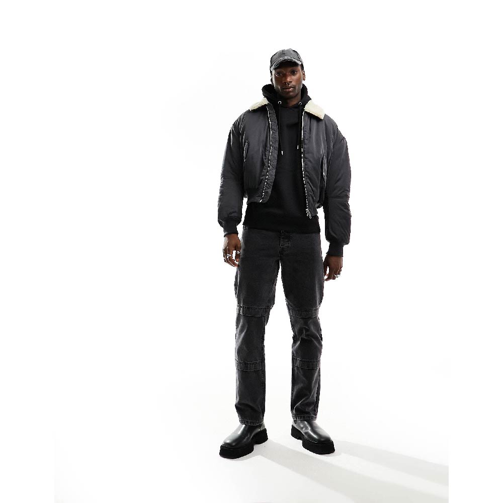 Куртка Weekday Timo Bomber, темно-серый/бежевый мужская куртка из искусственного меха ягненка короткая куртка мужской зимний толстый меховой воротник флисовая куртка бомбер хлопковая