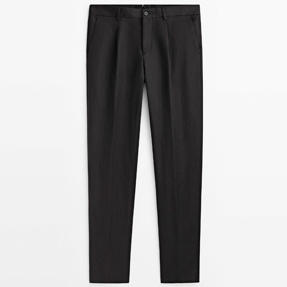 

Костюмные брюки из хлопка и льна Massimo Dutti, угольный