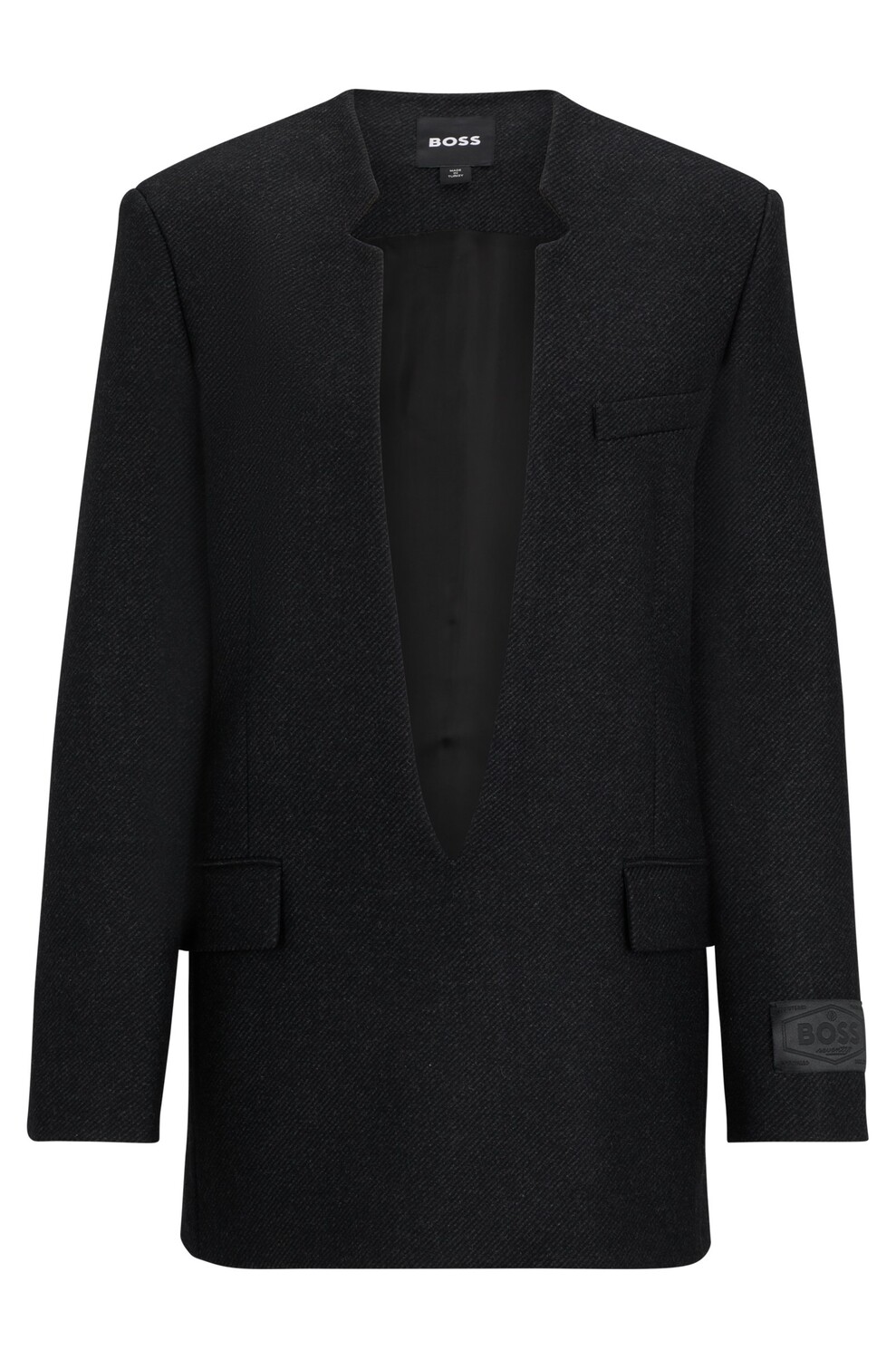 

Пиджак Boss Wool-blend Deep V-neck Tailored, темно-серый