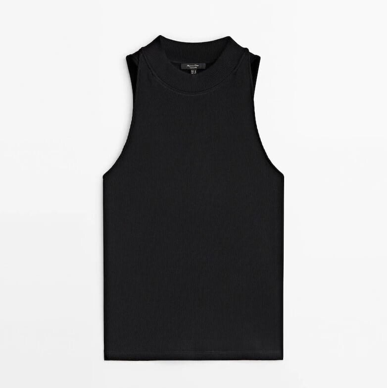 

Топ Massimo Dutti Ribbed Halter, черный