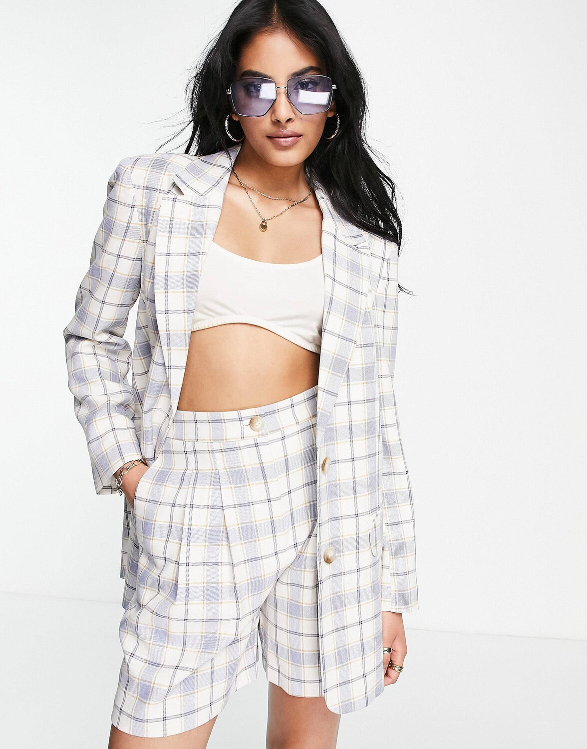

Узкий пиджак для мальчика в синюю клетку ASOS DESIGN Mix & Match