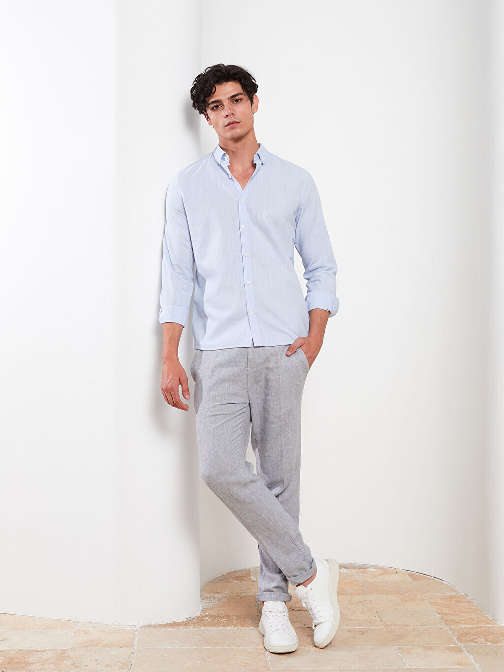

Мужская льняная рубашка Slim Fit с длинным рукавом LCW Vision