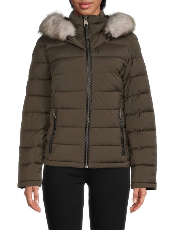 

Пуховик с капюшоном и отделкой из искусственного меха DKNY Loden, Серый