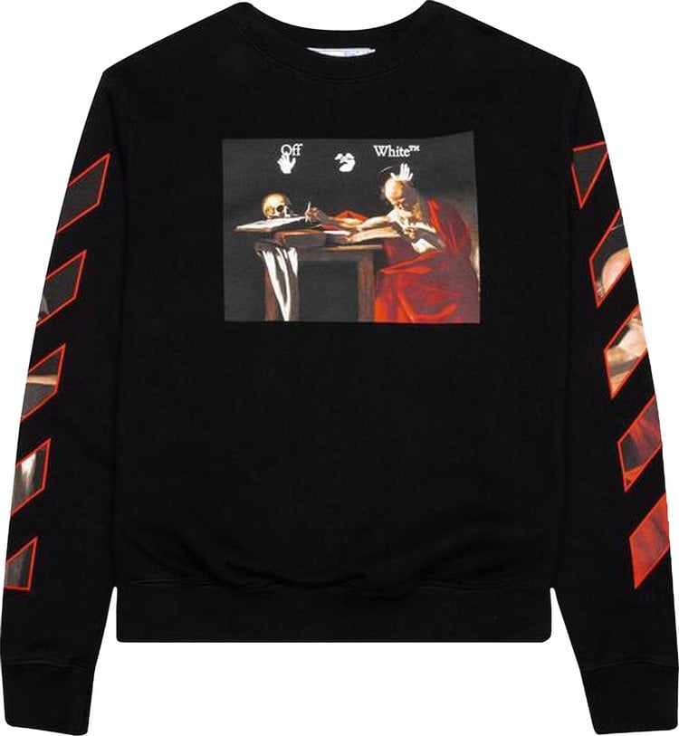 Толстовка Off-White Caravaggio Slim Crewneck 'Black/Red', черный - фото