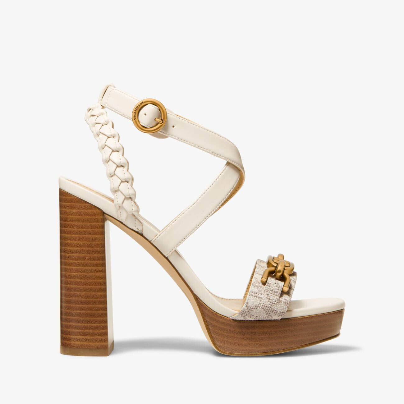 

Босоножки с плетеным ремешком и логотипом Michael Michael Kors Kailey Embellished Leather Platform, кремовый/коричневый
