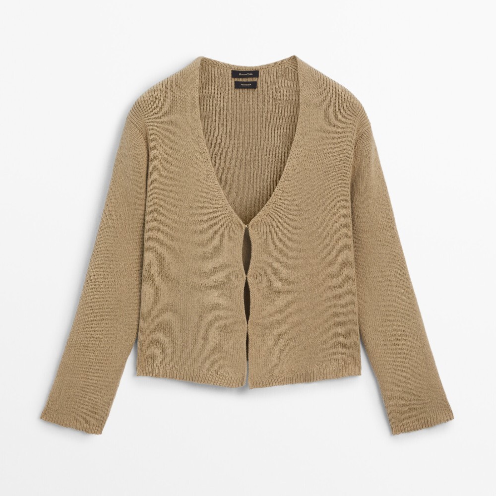 

Кардиган Massimo Dutti Knit With Hook Fastenings, хаки