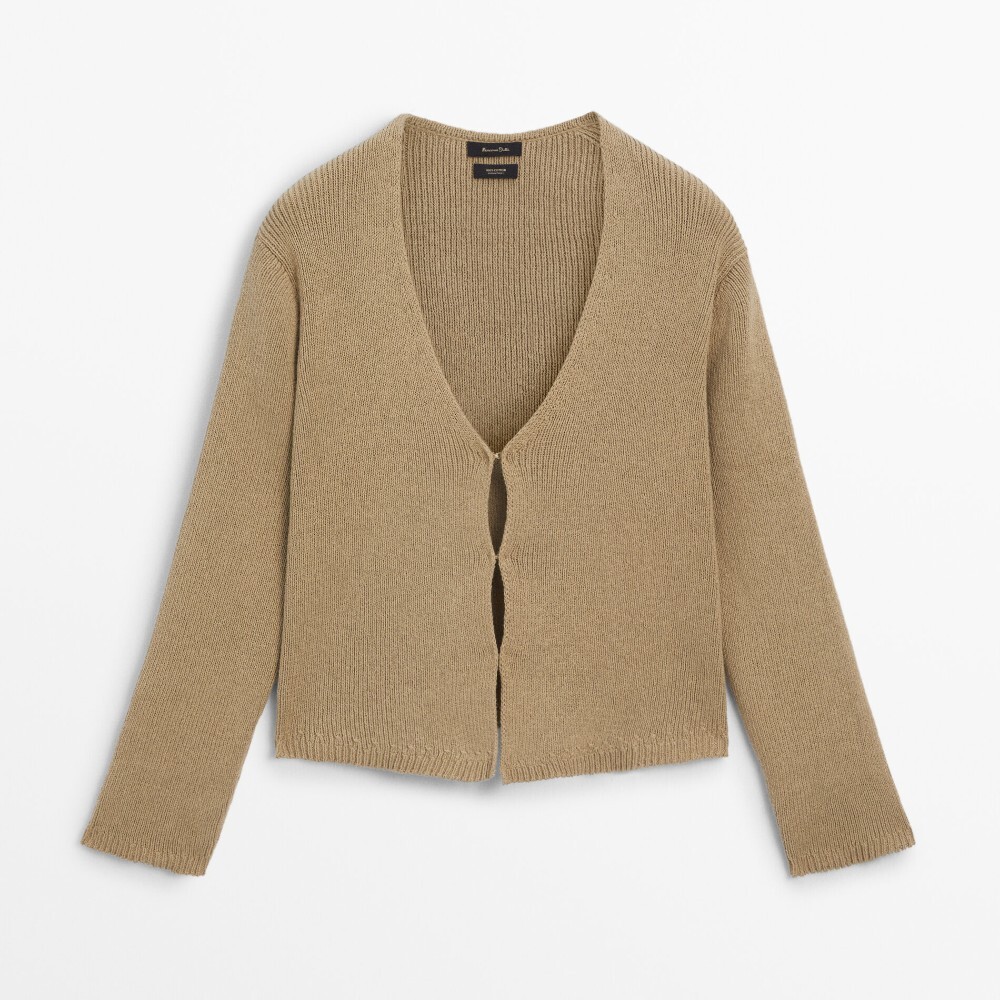 цена Кардиган Massimo Dutti Knit With Hook Fastenings, хаки