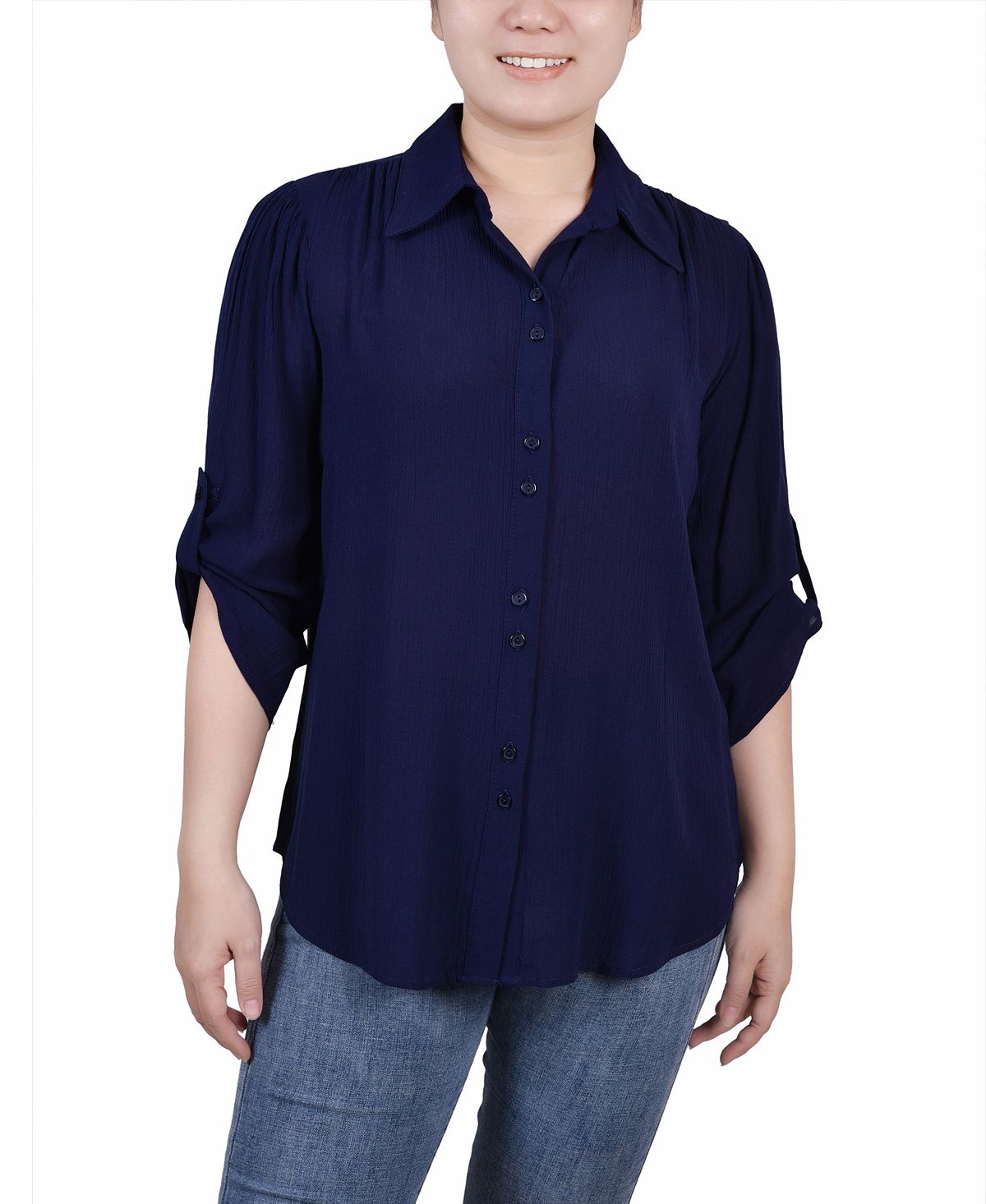 Миниатюрная блуза из крепона с рукавами 3/4 NY Collection, синий
