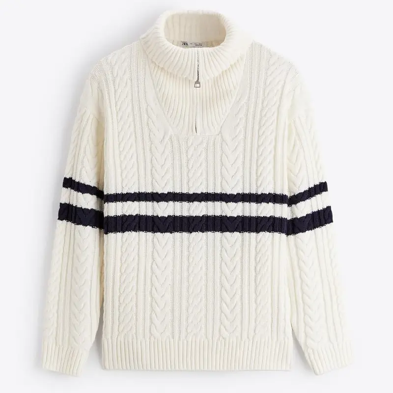 

Свитер ZARA Textured high neck, светло-бежевый