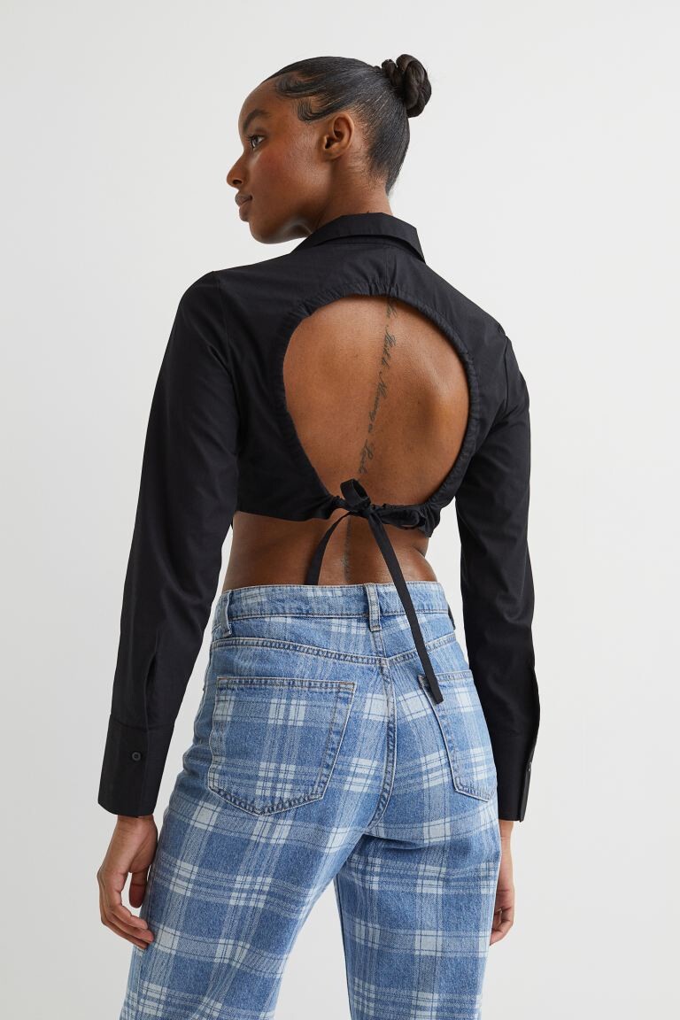 

Короткая рубашка с вырезом H&M, черный