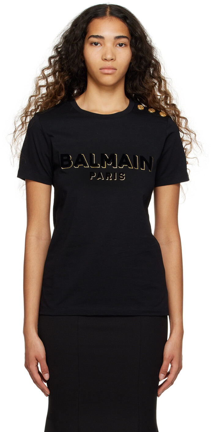 

Черная флокированная футболка Balmain, Черный, Черная флокированная футболка Balmain
