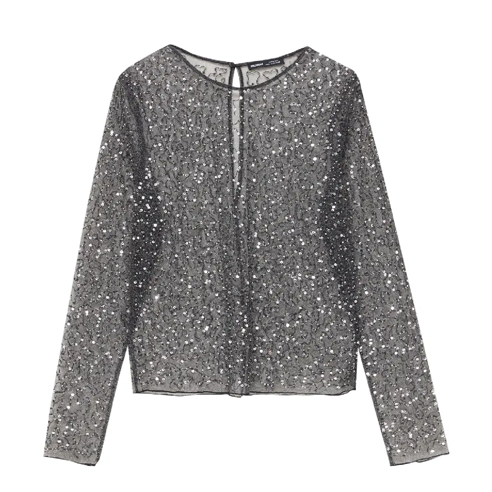 

Топ Pull&Bear x Valentina Zenere Sequinned Transparent, темно-серый